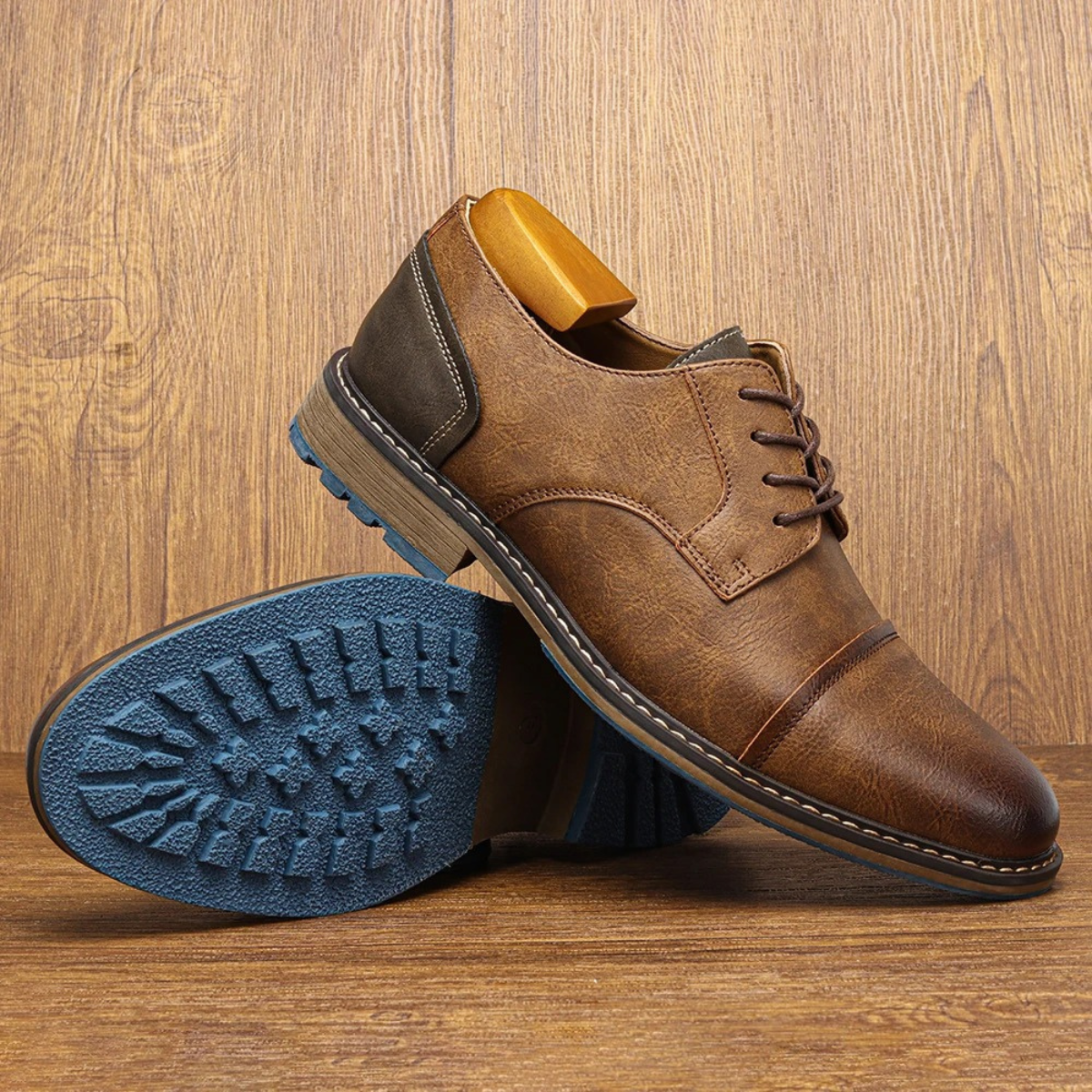 Men's Leather Oxford Shoes Lace Up Brown