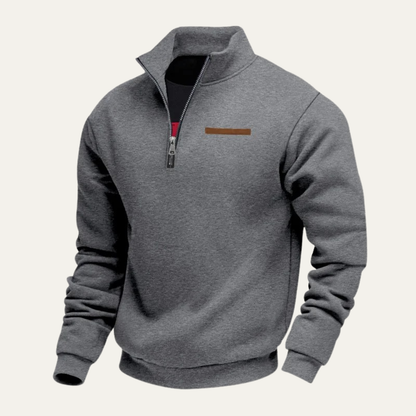 Men's Half Zip Sweater Warm Stand Collar Silver