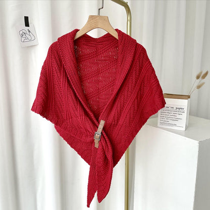 Triangular Knitted Scarf Leather Buckle
