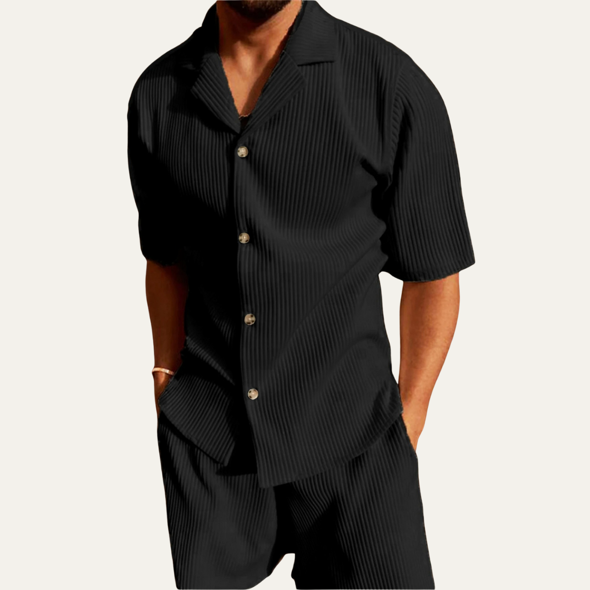 Men's Corduroy Shirt And Shorts Set