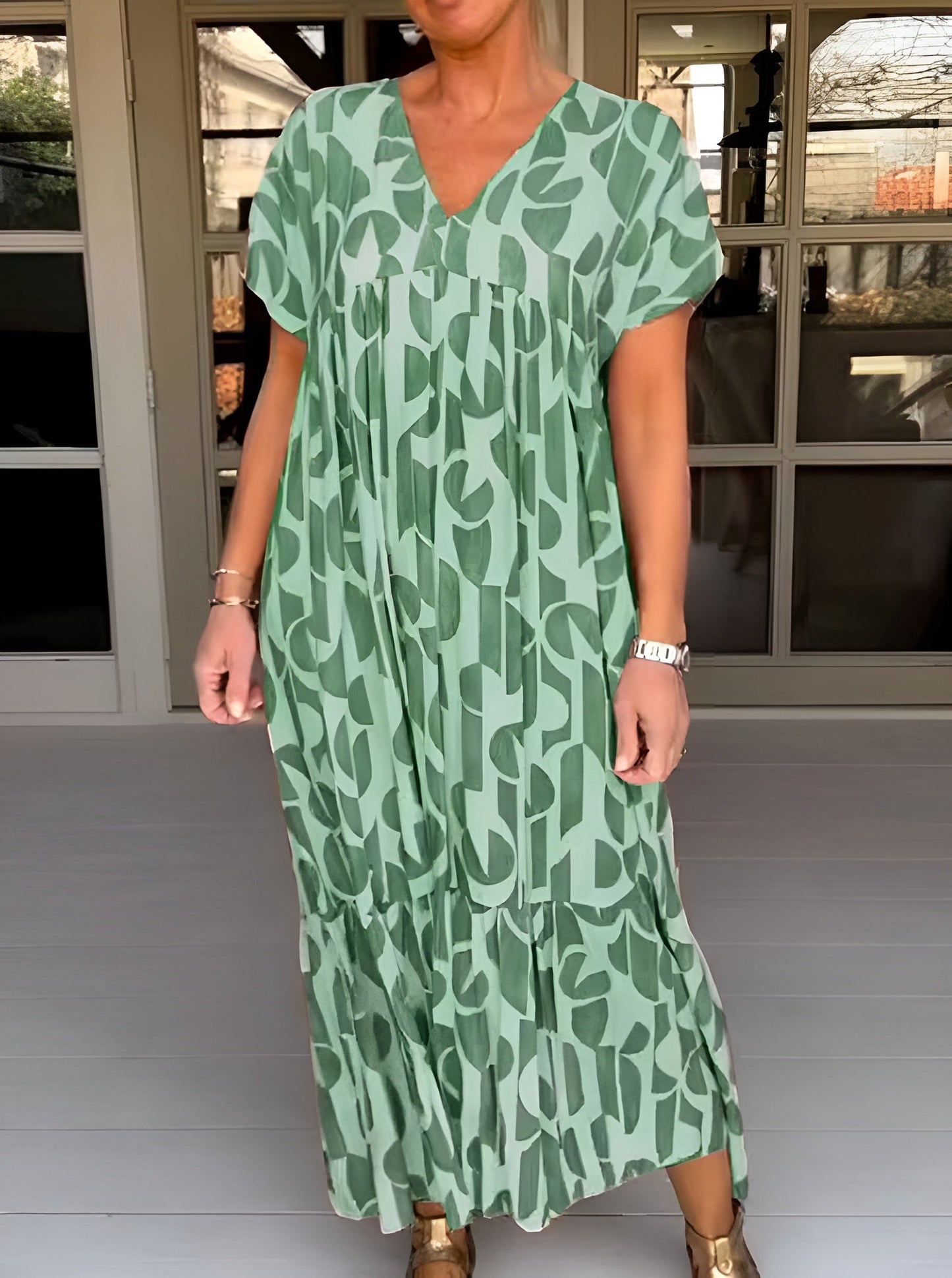 Elegant V Neck Flowy Midi Evening Dress for Women