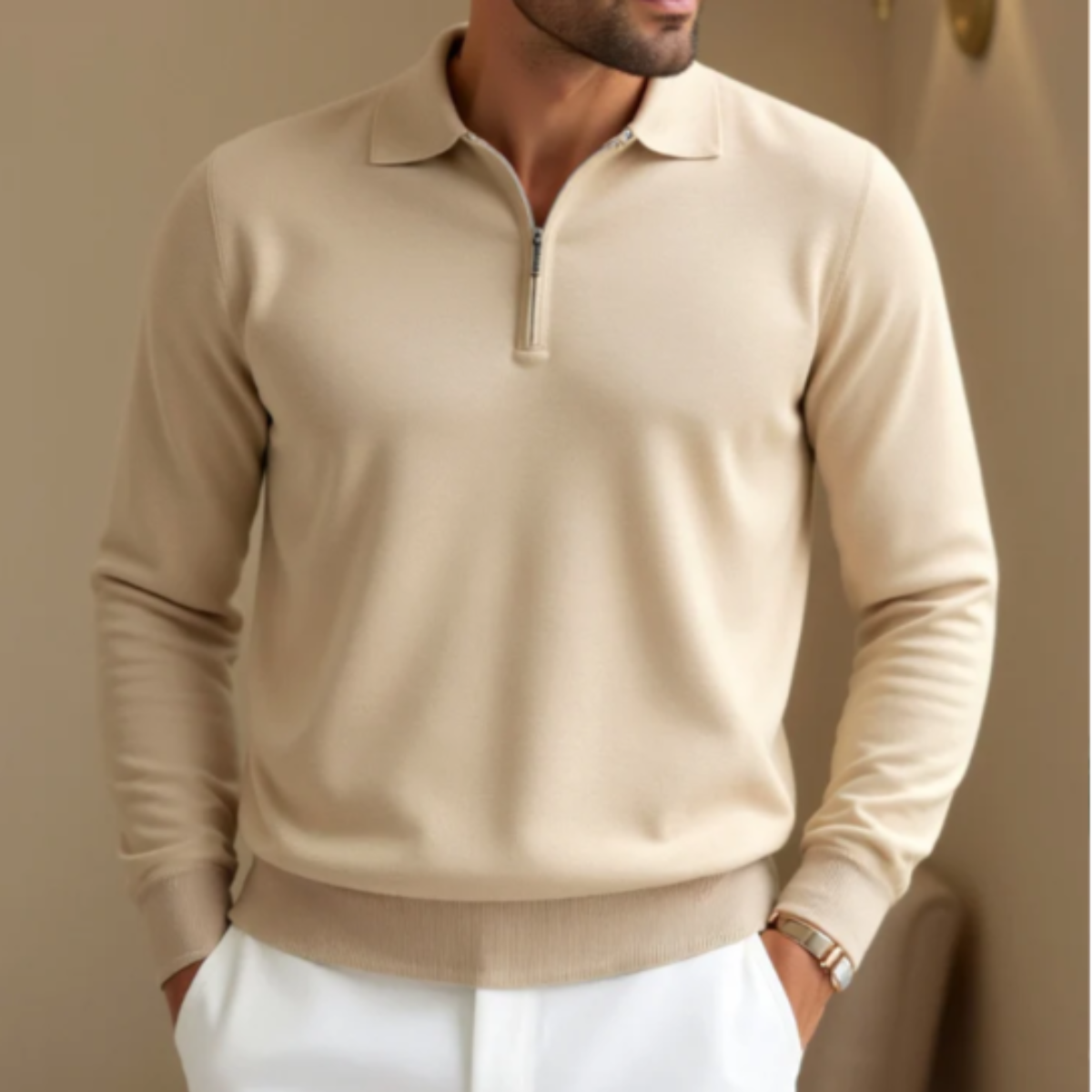 Men's Quarter Zip Polo Sweater Knit