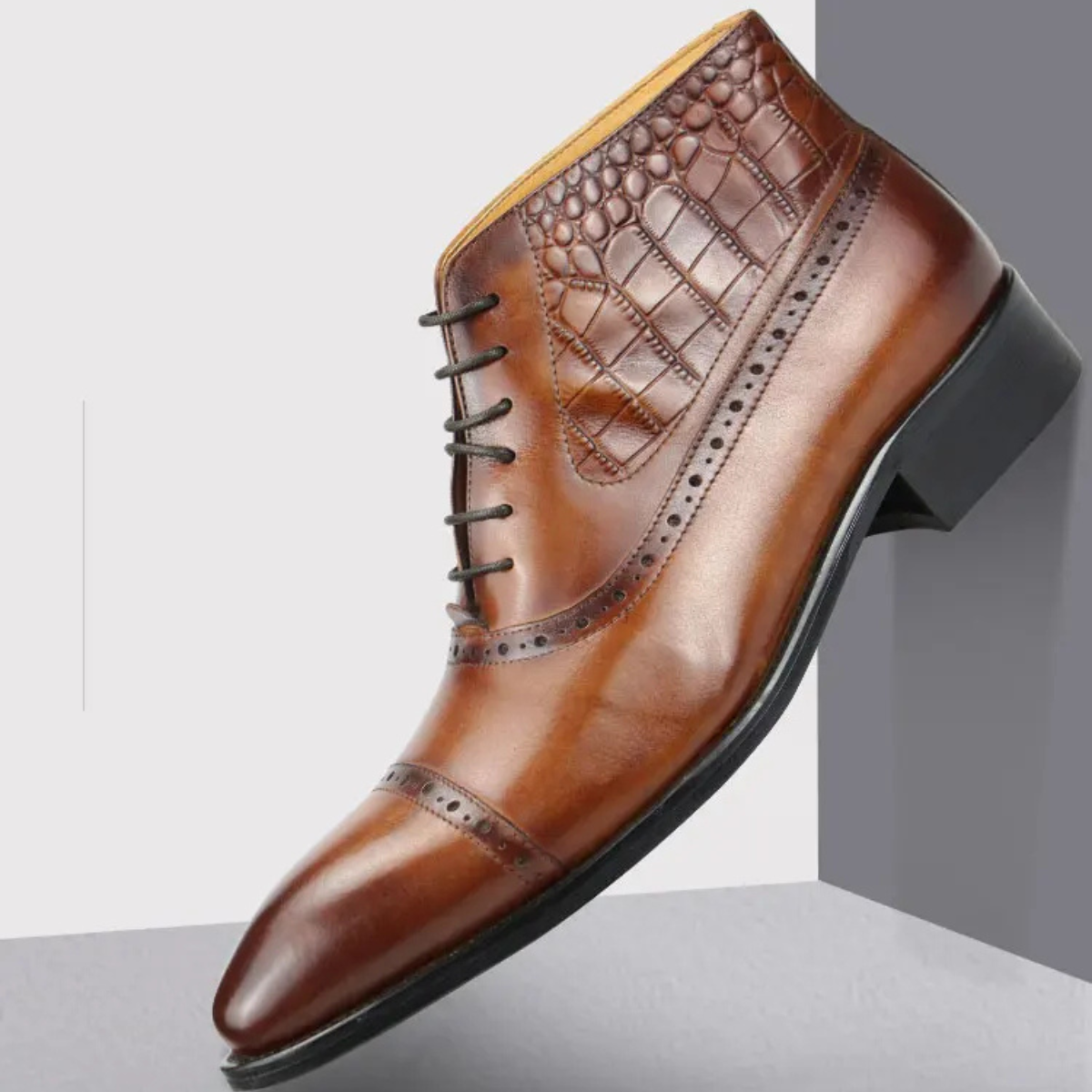Men's Leather Brogue Ankle Boots Black