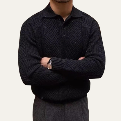 Men's Textured Knit Sweater Turn Down Collar