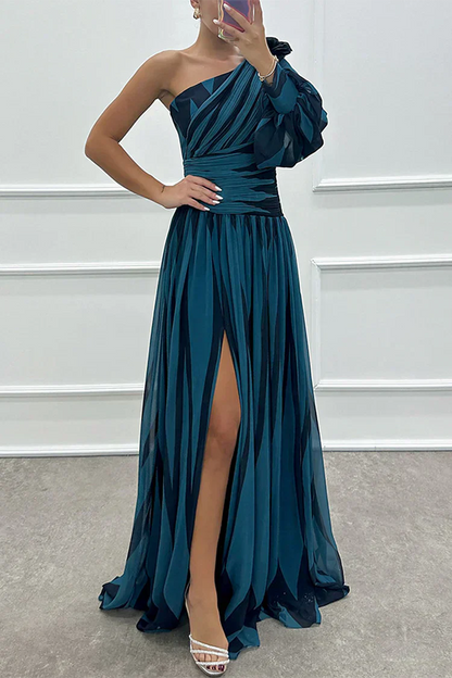 Chic Vertical Striped Off Shoulder Maxi Dress