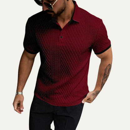 Men's Textured Polo Shirt Contrast Collar