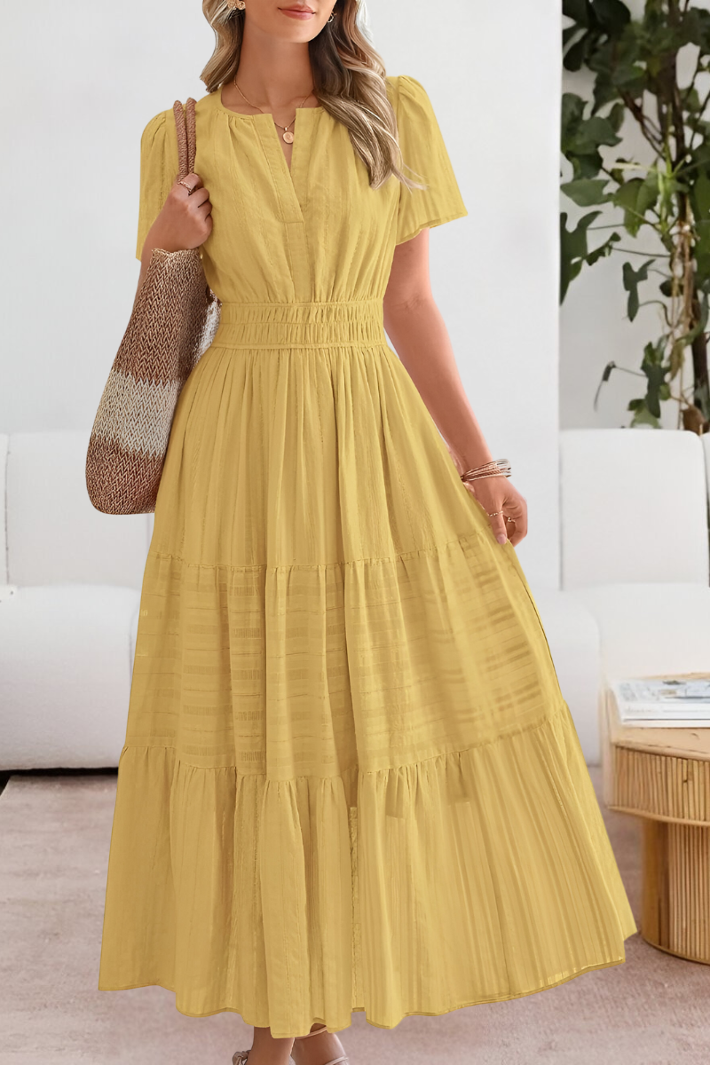 Women's Short Sleeve Maxi Dress Tiered Skirt - VibreMode