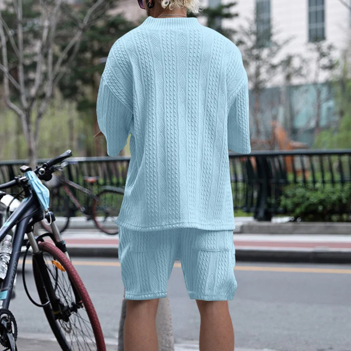 Men's Summer Knit Polo Shirt And Shorts Set