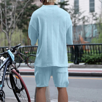 Men's Summer Knit Polo Shirt And Shorts Set