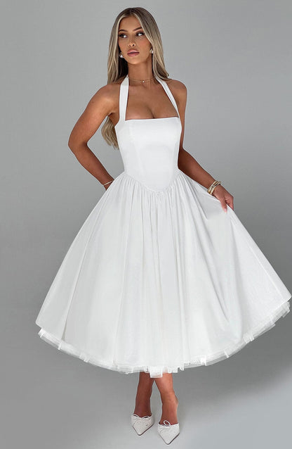Elegant Ladies Halter Neck Midi Dress