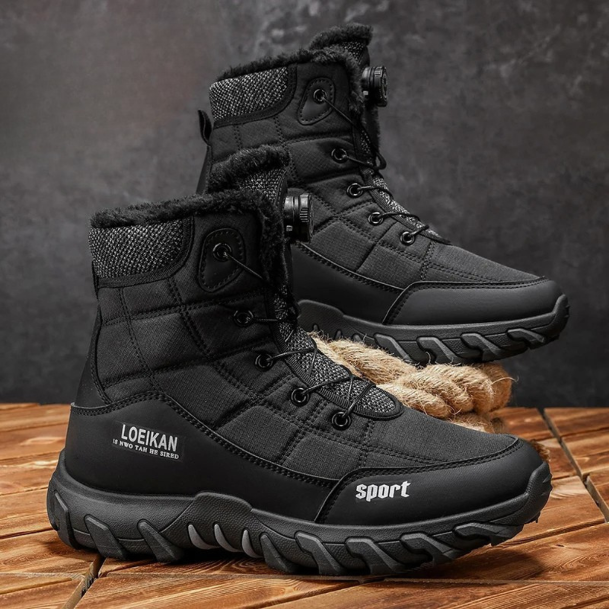 Men's Insulated Snow Boots Plush Lined Waterproof Black