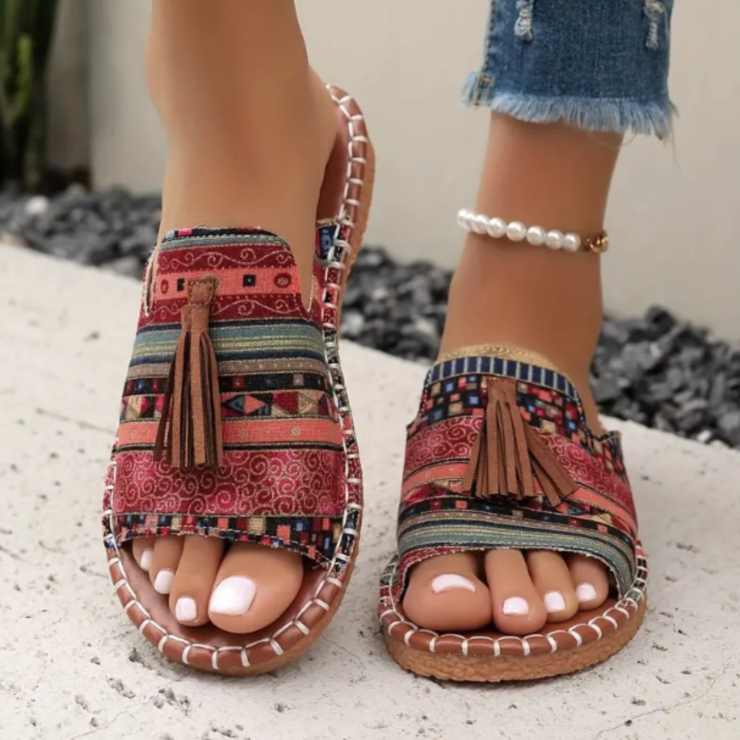 Women's Open Toe Patterned Slide Sandals - VibreMode