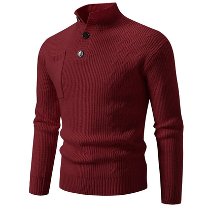 Men's Knit Sweater Stand Collar Button Detail
