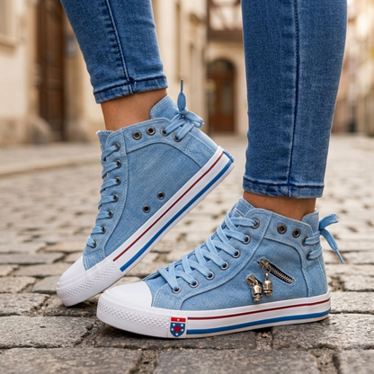 Women’s Denim High Top Sneakers Lace-Up Casual Canvas Shoes