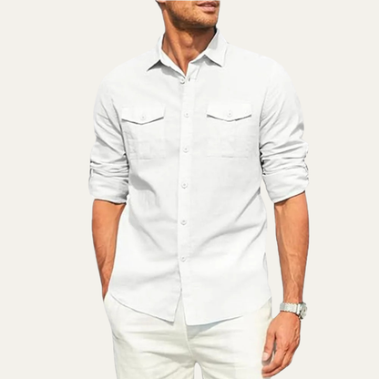 Riccione Men's Cotton Linen Cargo Shirt Double Pocket