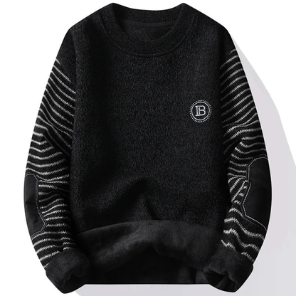 Men's Patchwork Knit Sweater Warm Winter Round Neck