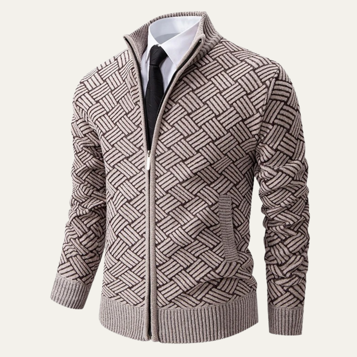 Volterra Men's Knit Jacket Diamond Pattern Stand Collar