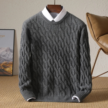 Men's Cable Knit Crewneck Sweater Warm Winter