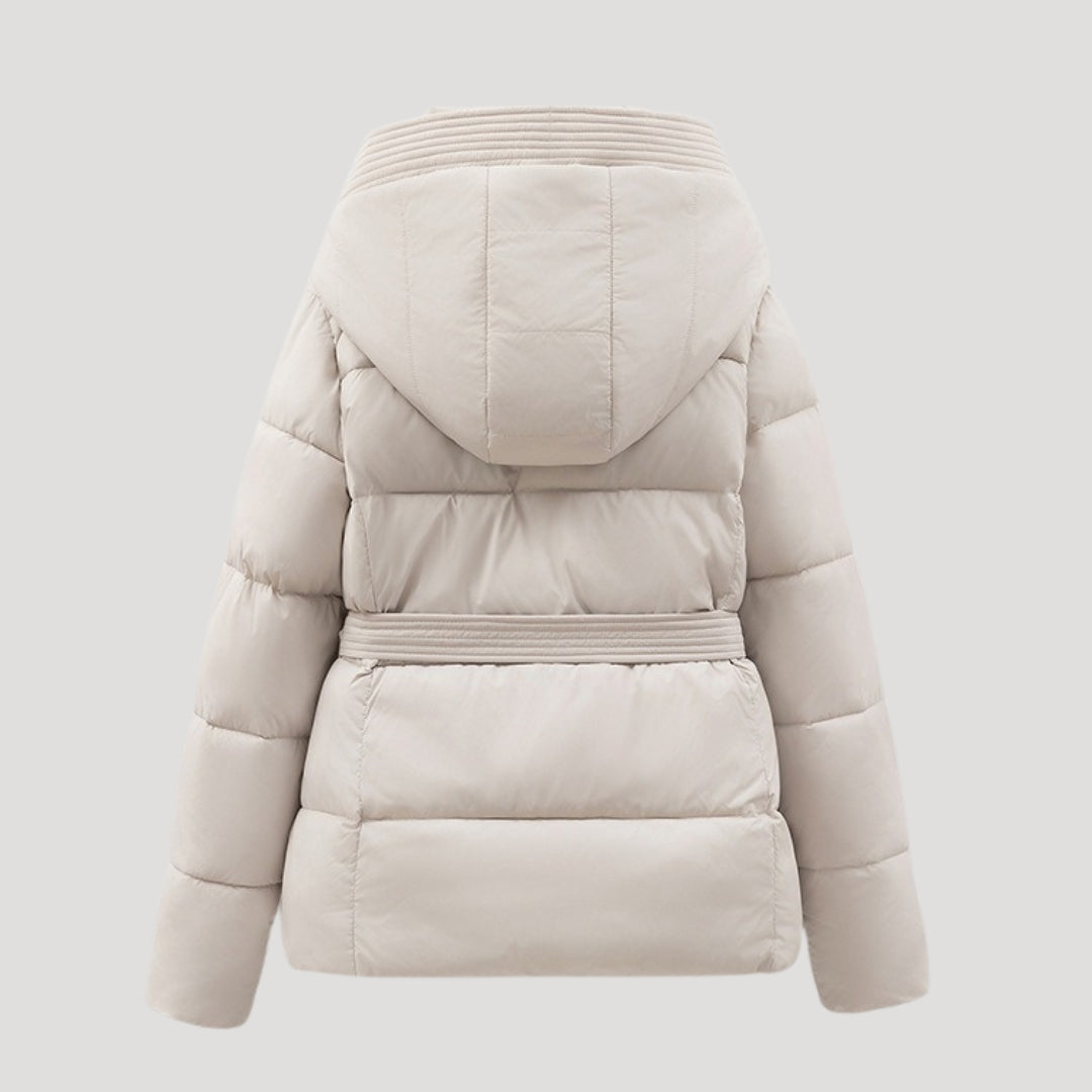 Women's Puffer Jacket Hooded Adjustable Belt