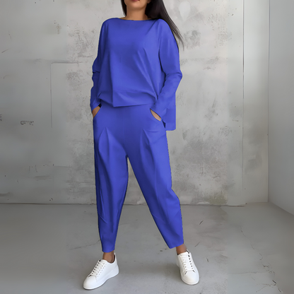 Women's Two Piece Leisure Suit Round Neck Long Sleeves