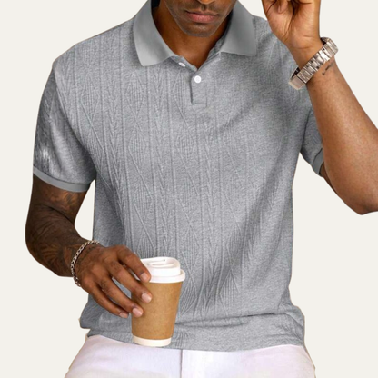 Men's Textured Polo Shirt Button Up