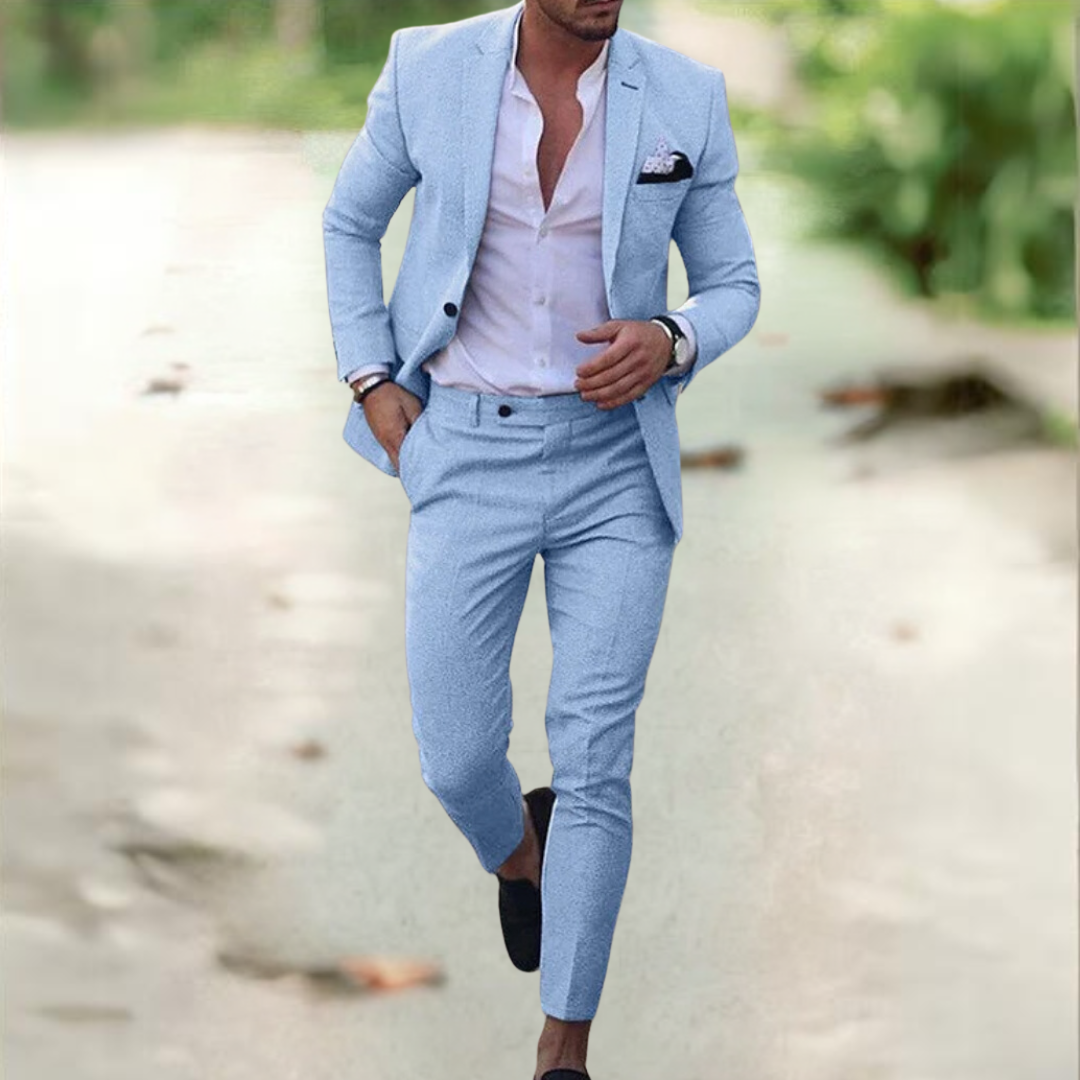 Men's Two Piece Suit Buttoned Jacket Pants