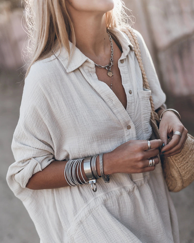 Women's Collared Shirt Dress Flowy Cocktail Dress