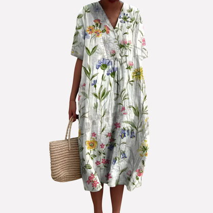 Women's Floral V-Neck Short Sleeve Summer Dress