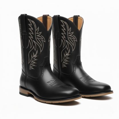Rugged Mens Cowboy Boots with Embroidery Detail - VibreMode