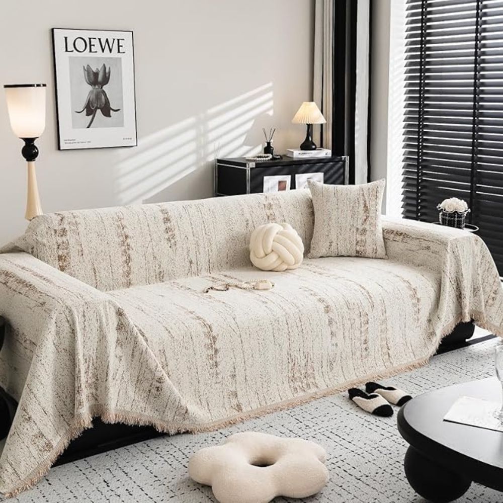 Elegant Sofa Cover Cream Colored Stretchable