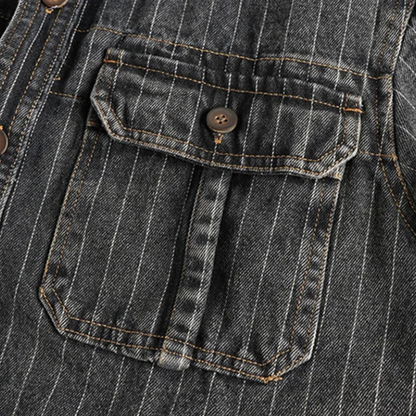 Men's Denim Shirt Jacket Vertical Stripe Dark Blue