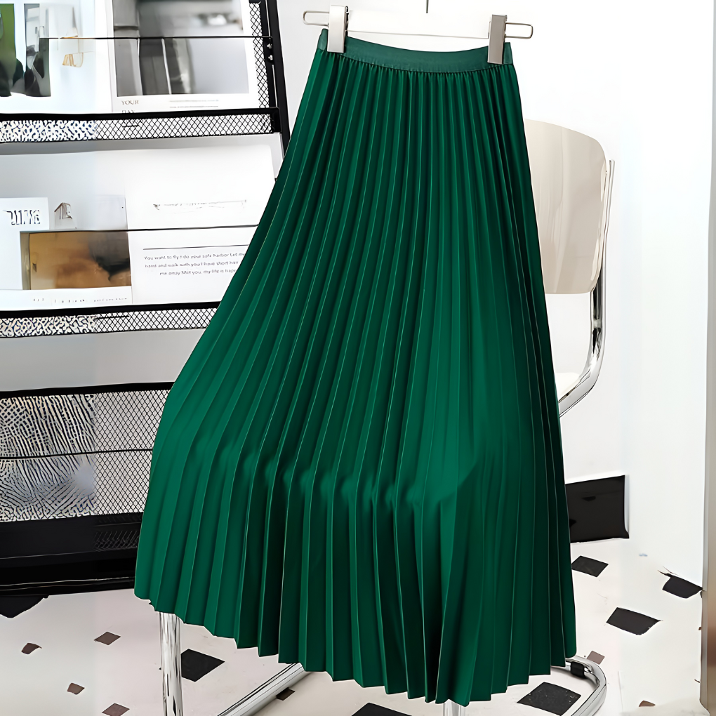 Women's High-Waist Pleated Satin Skirt