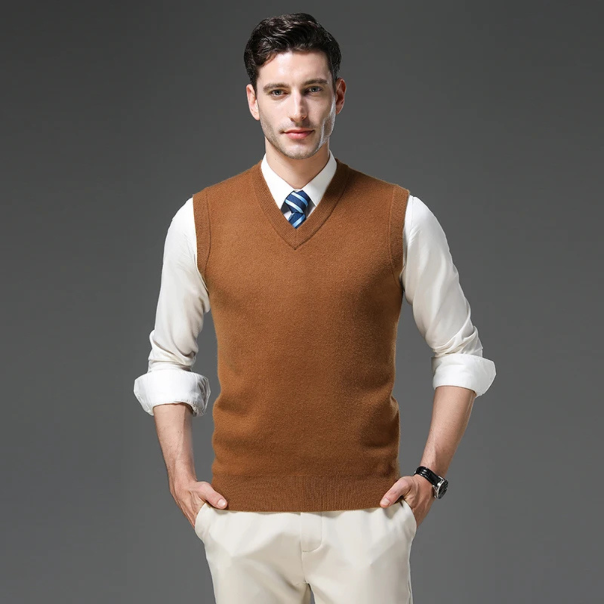Men's Soft V Neck Knitted Vest Anti Pilling