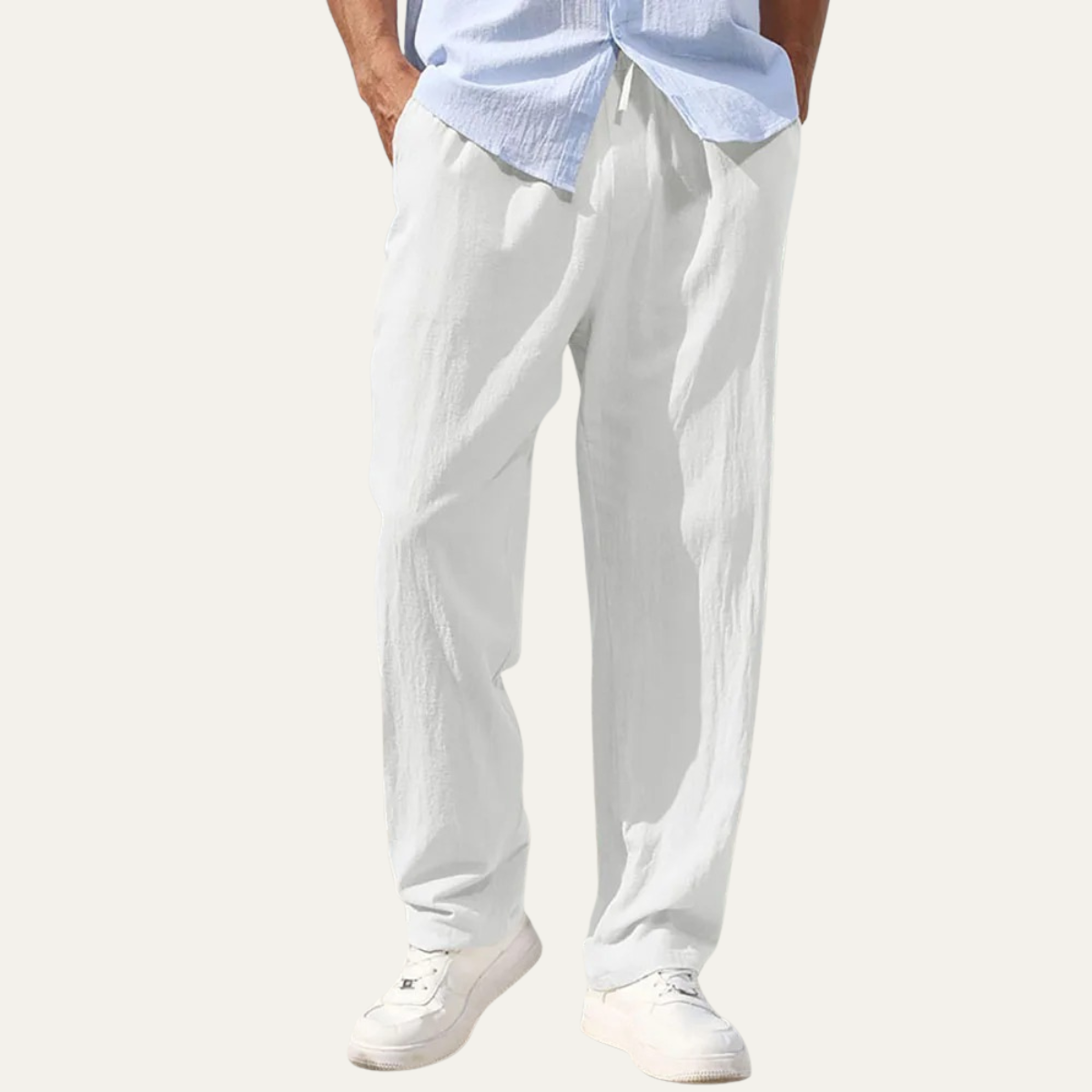 Men's Linen Straight Leg Pants Lightweight Beige