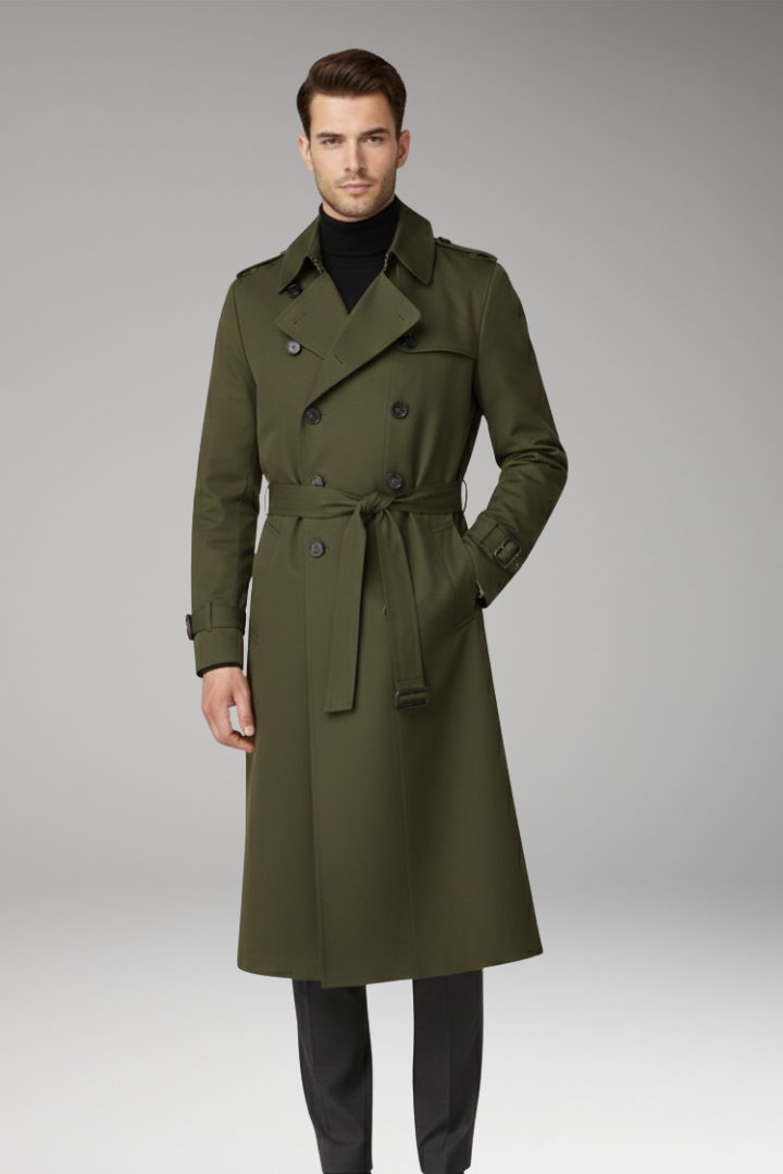 Men's Trench Coat Belted Wide Lapels