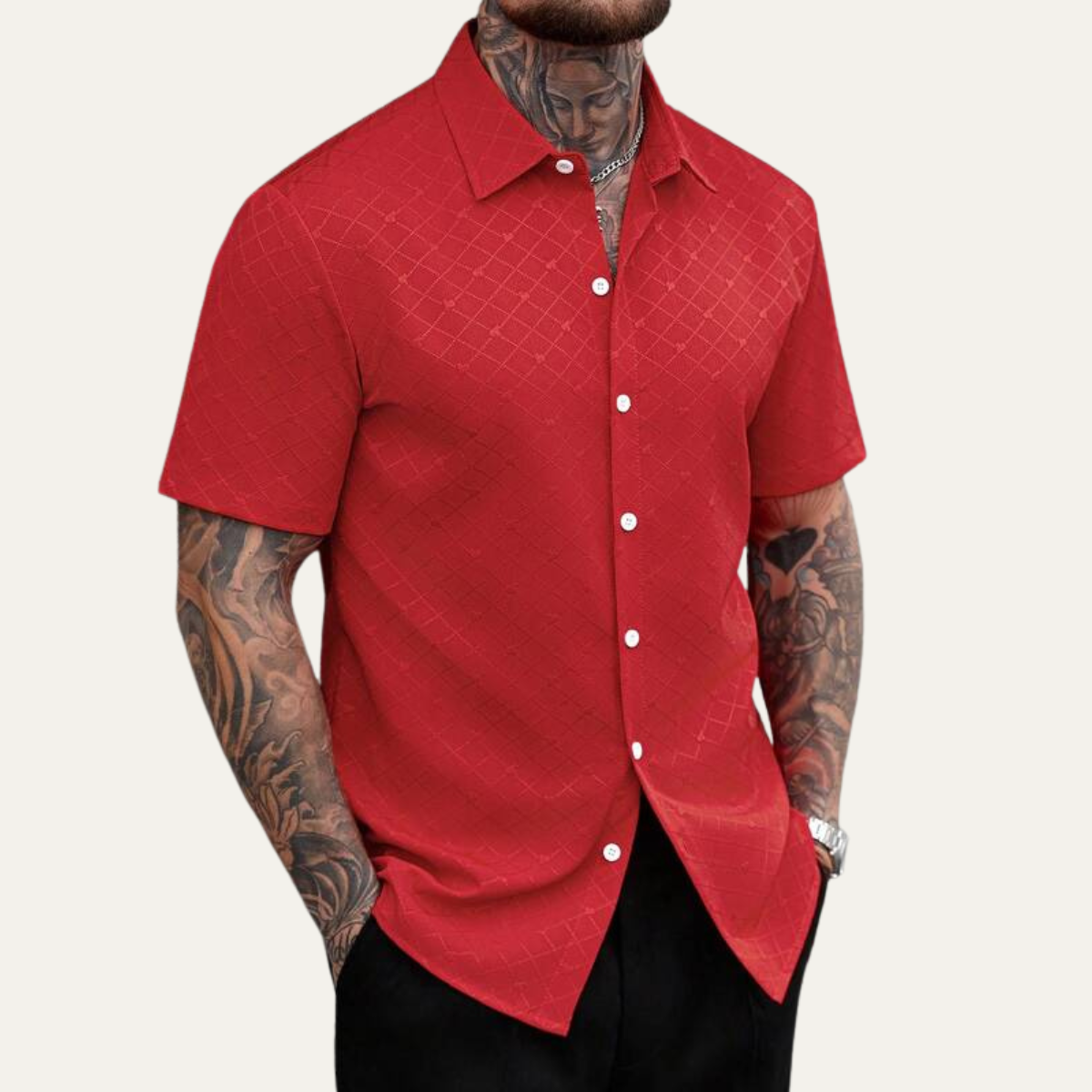 Men's Textured Button Up Shirt Casual