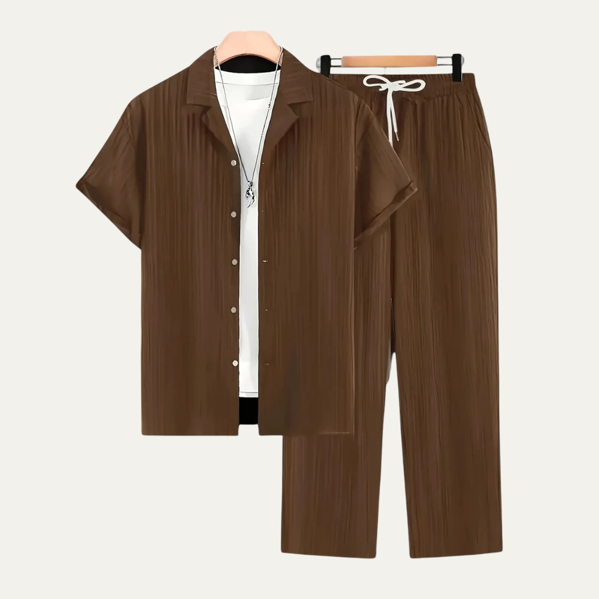 Men's Linen Two Piece Set Lightweight Shirt Pants - VibreMode