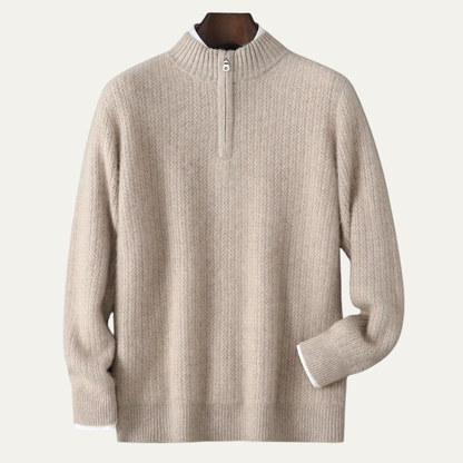 Men's Winter Knit Sweater Quarter Zip High Collar