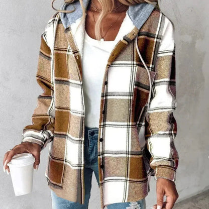 Women's Hooded Plaid Coat