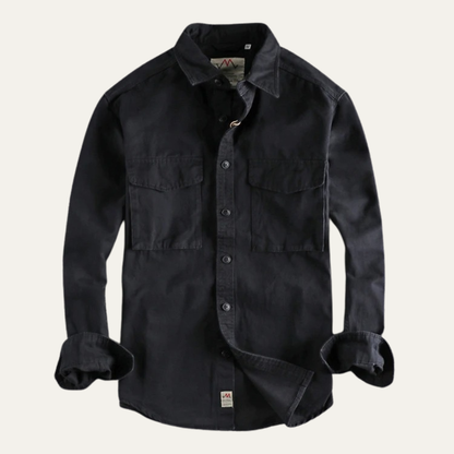 Men's Cotton Cargo Work Shirt Button Up With Pockets