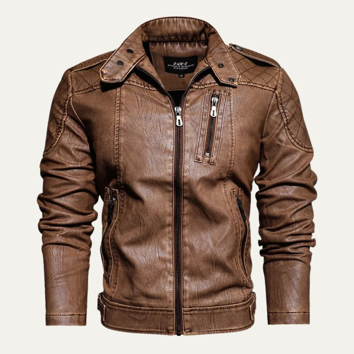 Alderhill Men's Leather Biker Jacket Slim Fit Black - VibreMode