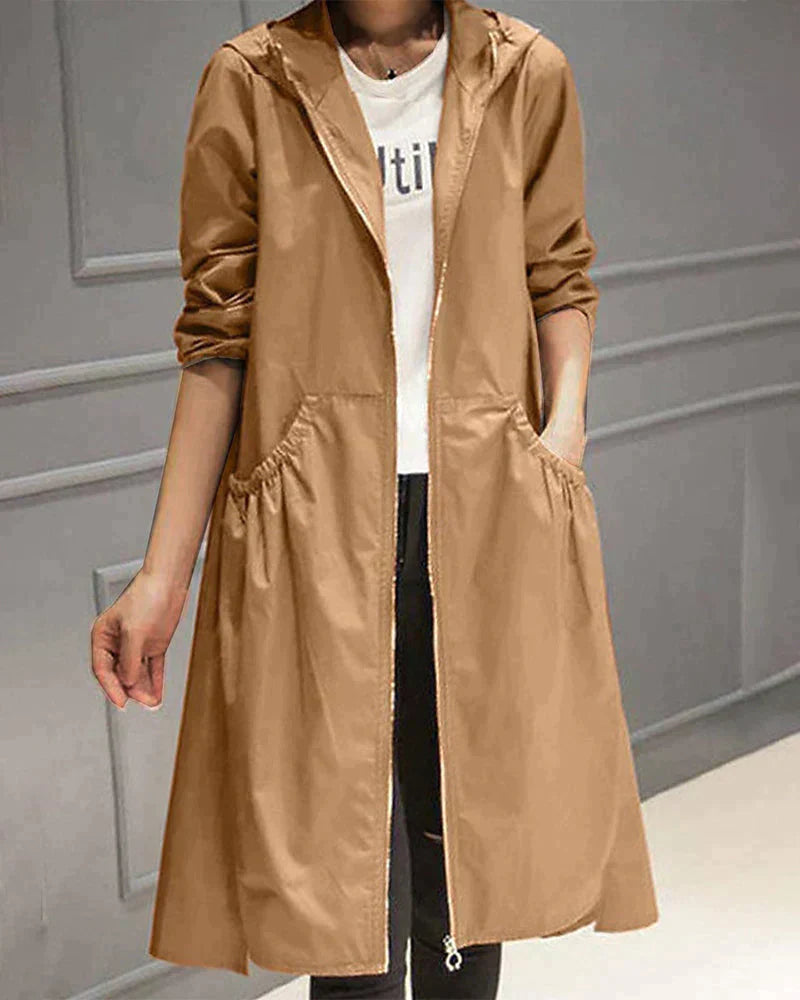 Women's Waterproof Raincoat Long Zip Jacket