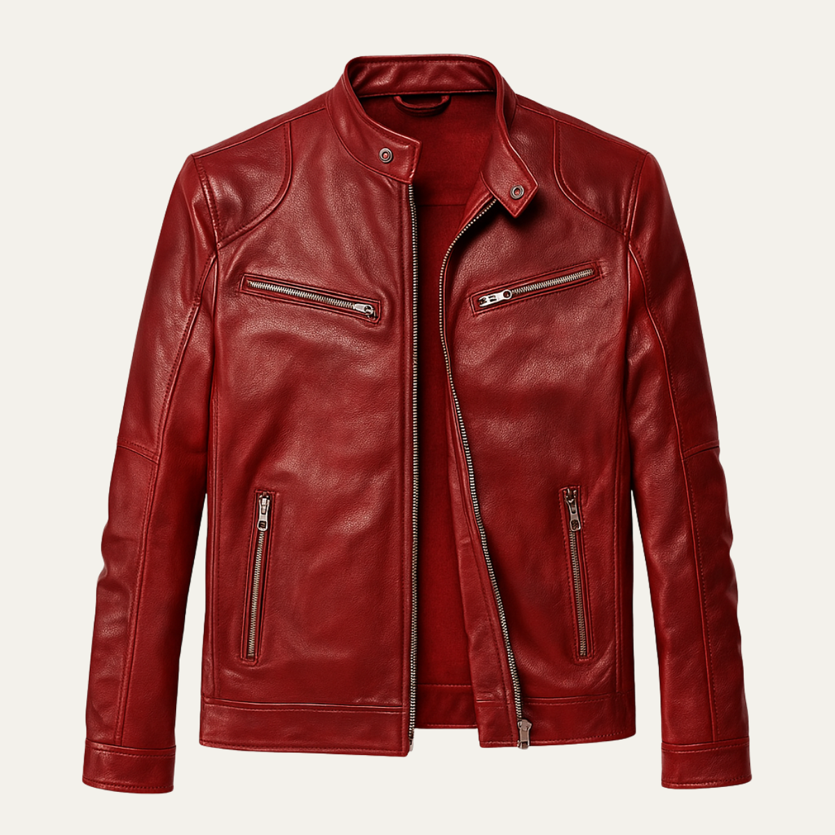 Men's Leather Biker Jacket Vintage Zip Up - VibreMode