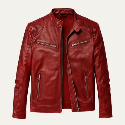 Men's Leather Biker Jacket Vintage Zip Up - VibreMode