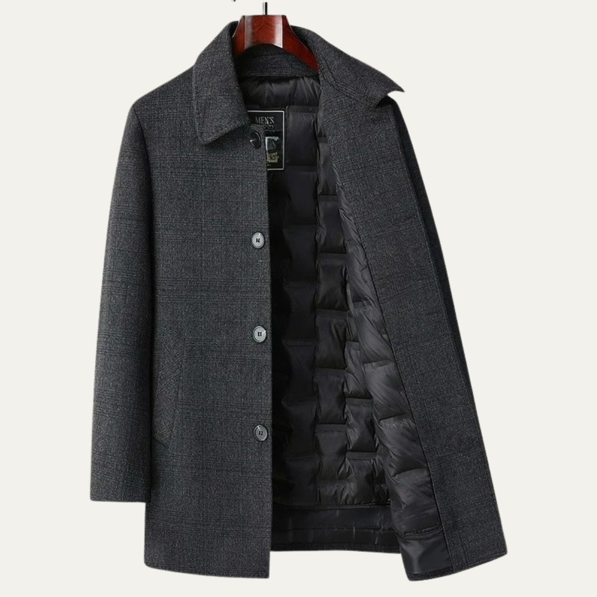 Men's Wool Trench Coat Mid Length Plaid