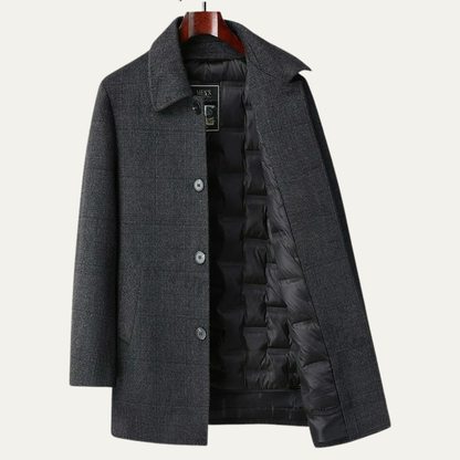 Men's Wool Trench Coat Mid Length Plaid