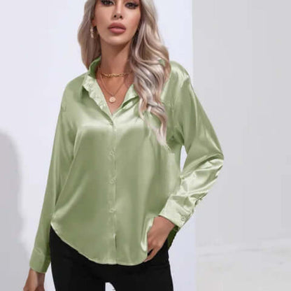 Women's Long Sleeve Satin Blouse Loose Fit