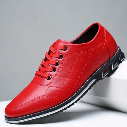 Men's Quilted Lace-Up Shoes Leather Sport Sole Comfortable Black