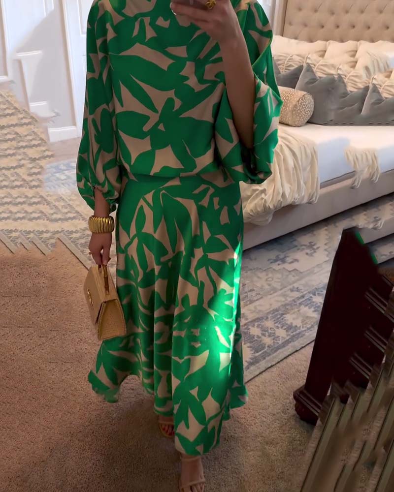 Vibrant Floral 2-Piece Lantern Sleeve Outfit