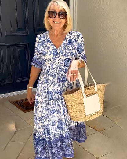 Trendy Low Neck Short Sleeve Summer Dress
